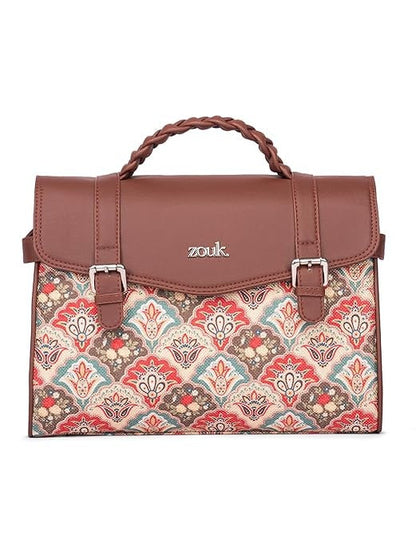 Zouk Women's Konkona Heritage Satchel Bag Jute & Leather