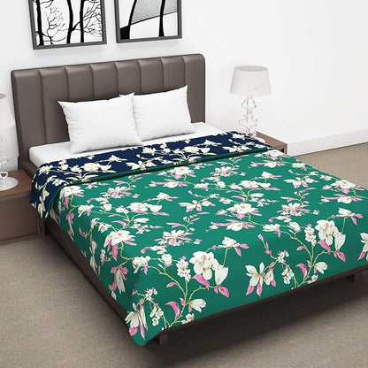 Divine Casa 120 GSM Microfiber Double Dohar Soft & Lightweight Throw Blanket Floral Pattern Colour Bristol Blue