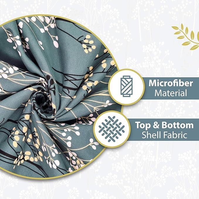 Divine Casa 120 GSM Microfiber Single Dohar Soft & Lightweight Throw Blanket Floral Branches Pattern Colour Teal & White