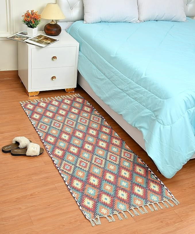 Homadorn Handmade Sustainable Printed Modern Dhurrie/Rugs/Carpet Colour Green