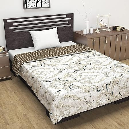 Divine Casa Kalamkari 120 GSM Microfiber Lightweight Single Bed Dohar Reversible AC Blankets for All Season Color Dried Tobacco TC - 120