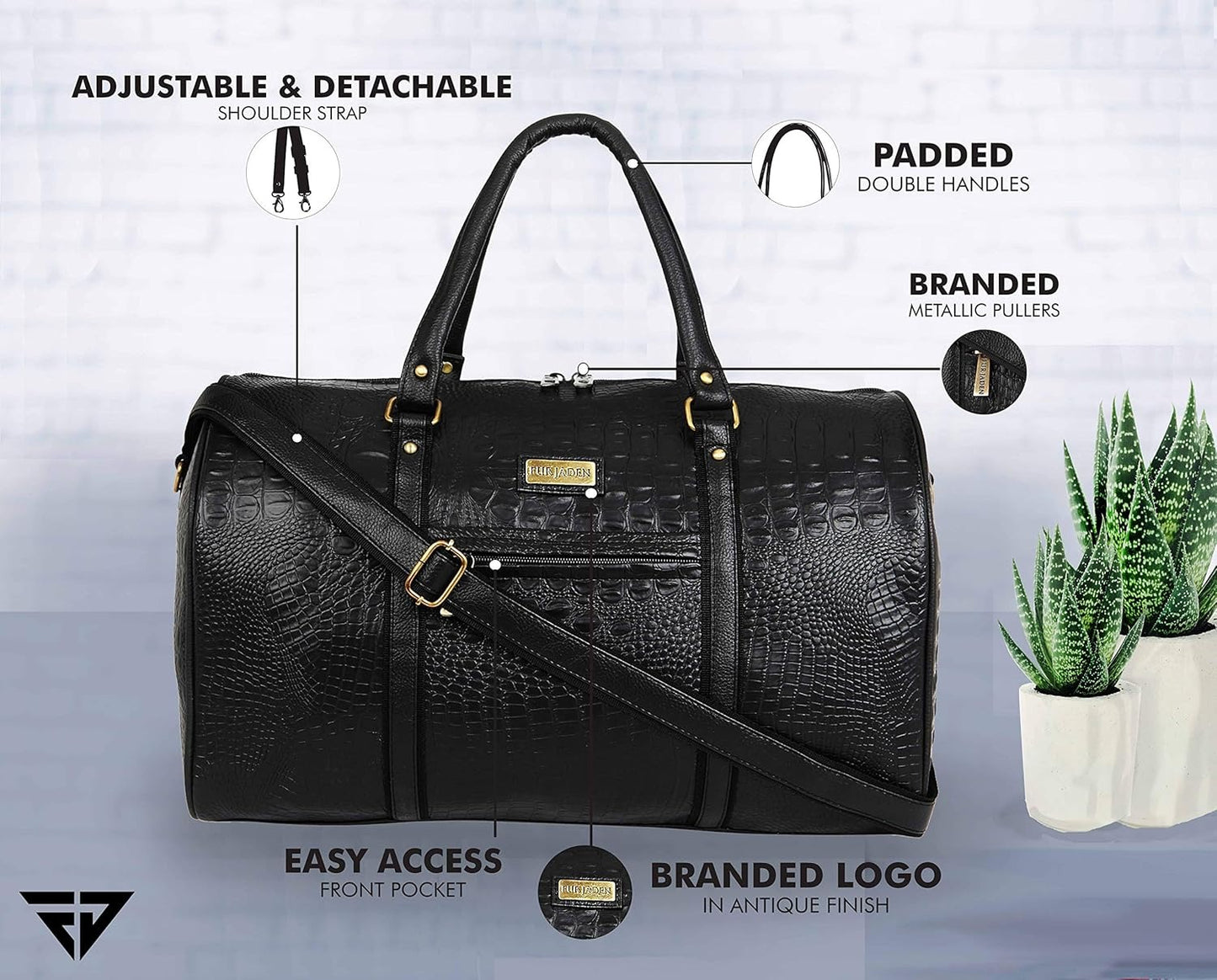 Fur Jaden Brown Textured Leatherette Stylish & Spacious Weekender Duffle Bag for Travel for Men and Women
