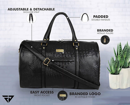 Fur Jaden Brown Textured Leatherette Stylish & Spacious Weekender Duffle Bag for Travel for Men and Women