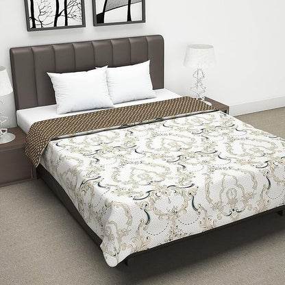 Divine Casa 120 GSM Super Soft Brushed Microfiber Lightweight Jaipuri Print Rajai Double Bed Reversible AC Blankets for Winter TC - 120 Colour Coriander