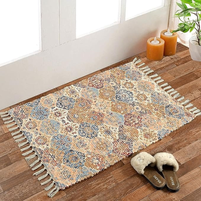 Homadorn Handmade Sustainable Printed Modern Dhurrie/Rugs/Carpet Colour Multicolor 014