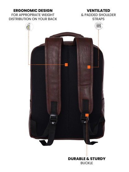 FUR JADEN Vegan Leather Stylish 15.6 Inch Laptop Backpack Travel Weekender Bag For Men Women