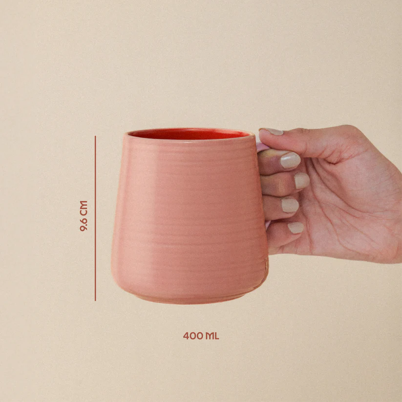 Borosil Porcelia Bello Mug Peach Set of 2 (400ml×2)