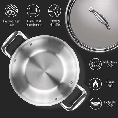 Milton ProCook Triply Stainless Steel Kadhai with Lid