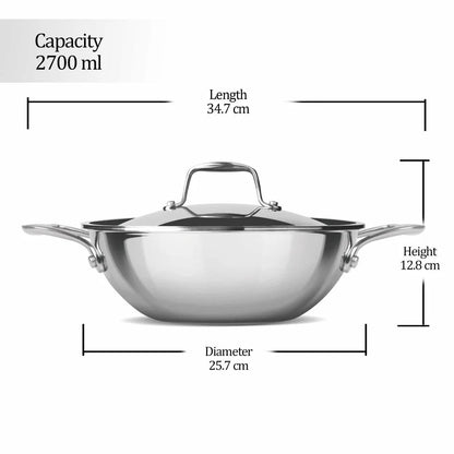Milton ProCook Triply Stainless Steel Kadhai with Lid
