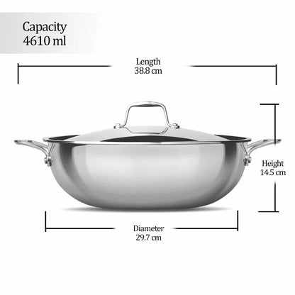 Milton ProCook Triply Stainless Steel Kadhai with Lid