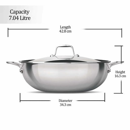 Milton ProCook Triply Stainless Steel Kadhai with Lid