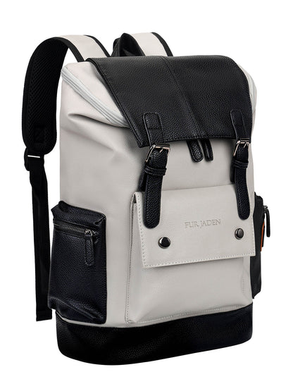 FUR JADEN Vegan Leather Anti Theft Casual Laptop Backpack with 15.6 Inch Laptop Pocket