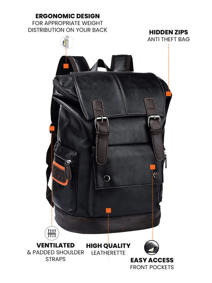 FUR JADEN Vegan Leather Anti Theft Casual Laptop Backpack with 15.6 Inch Laptop Pocket
