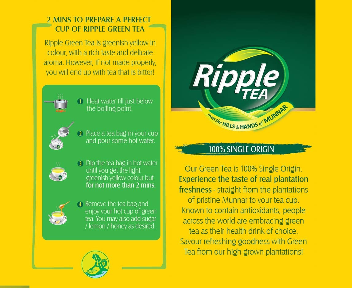 Ripple Green Tea Bags - 100 Tea Bags (1.3gm Each)