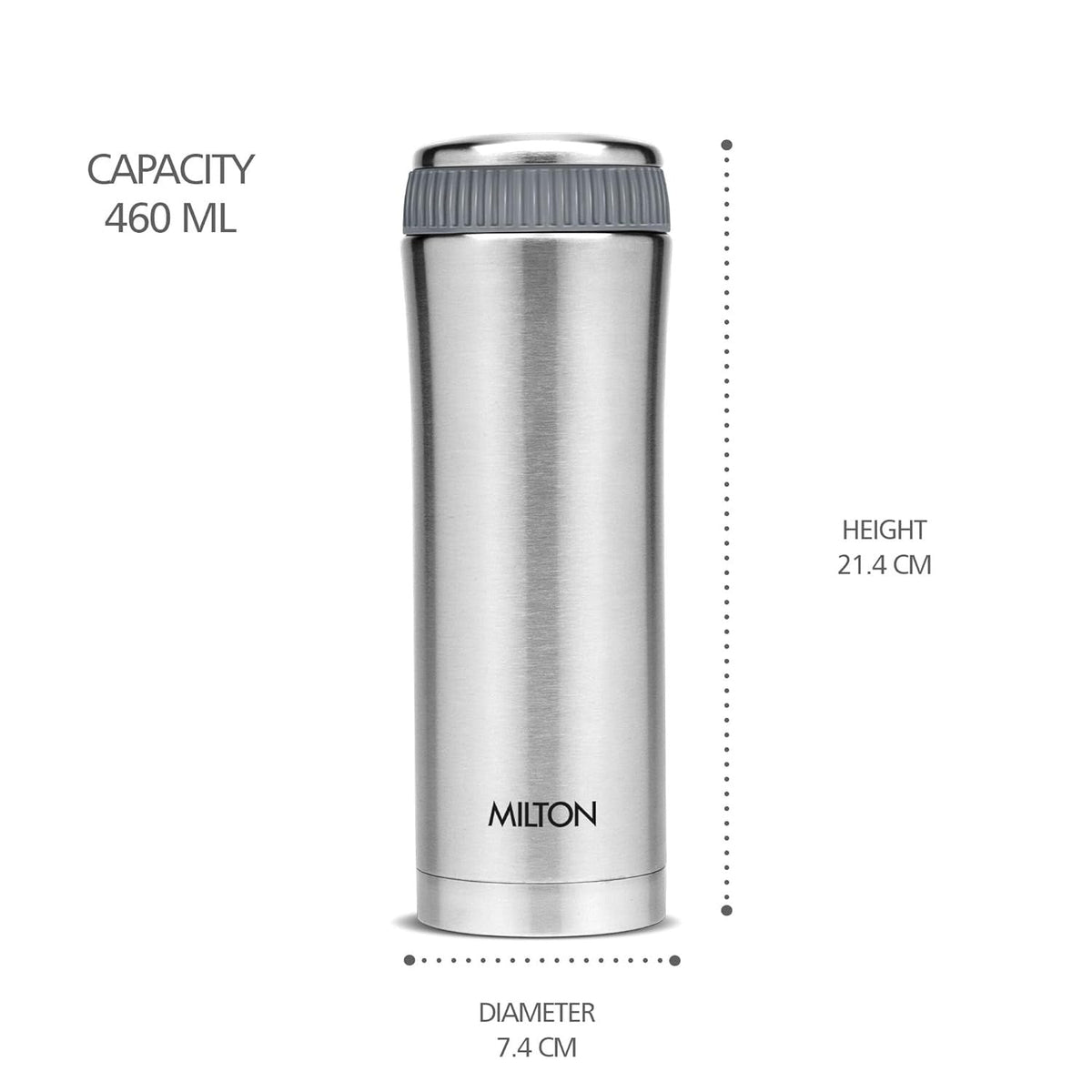 Milton Optima 500 Thermosteel Hot and Cold Flask, 450ml, Silver