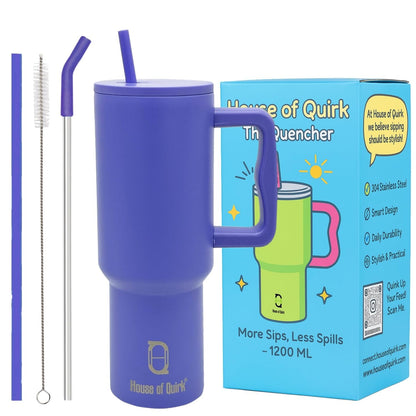 House of Quirk 1200ML Stainless Steel Tumbler with Handle & Lid - Purple