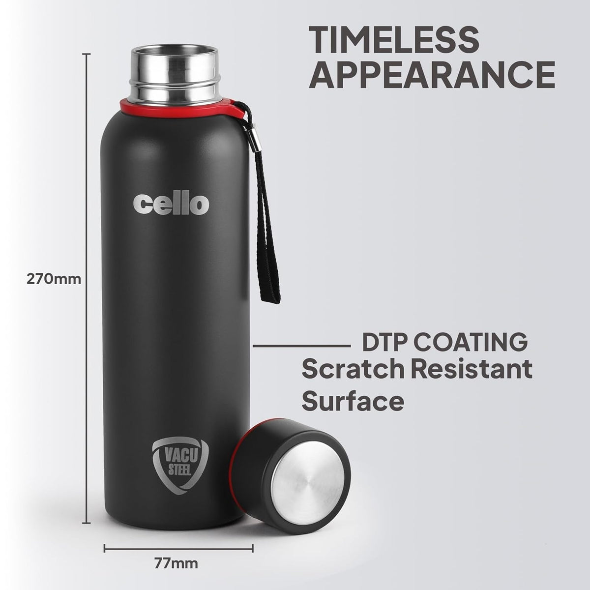 CELLO Duro Kent Stainless Steel Hot and Cold Water Bottle 900 ml Military Black