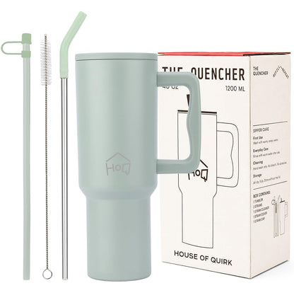 House of Quirk 1200ML Stainless Steel Tumbler with Handle & Lid - Lime Pistachio