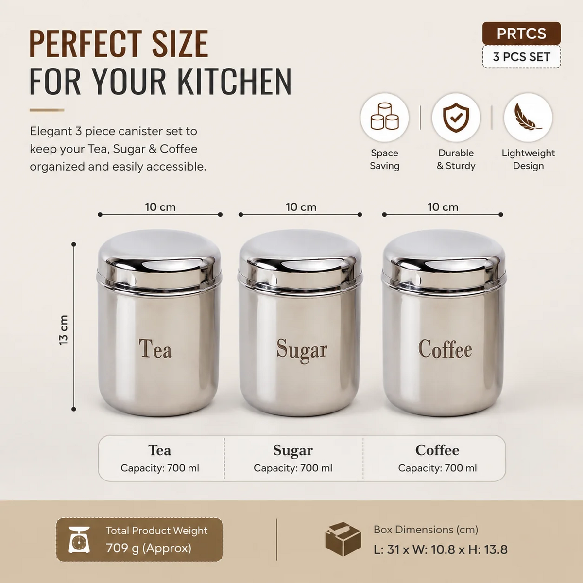 Kraft Prime Stainless Steel Canister Set 3 Pc