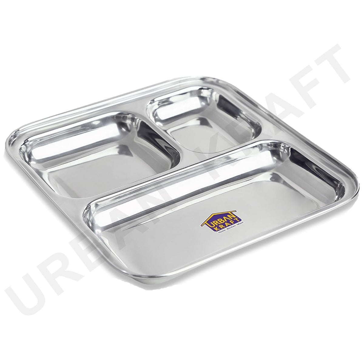 Kraft Stainless Steel Compartment Pav Bhaji Plate 3-Section Plate for Snacks Dinner Serving