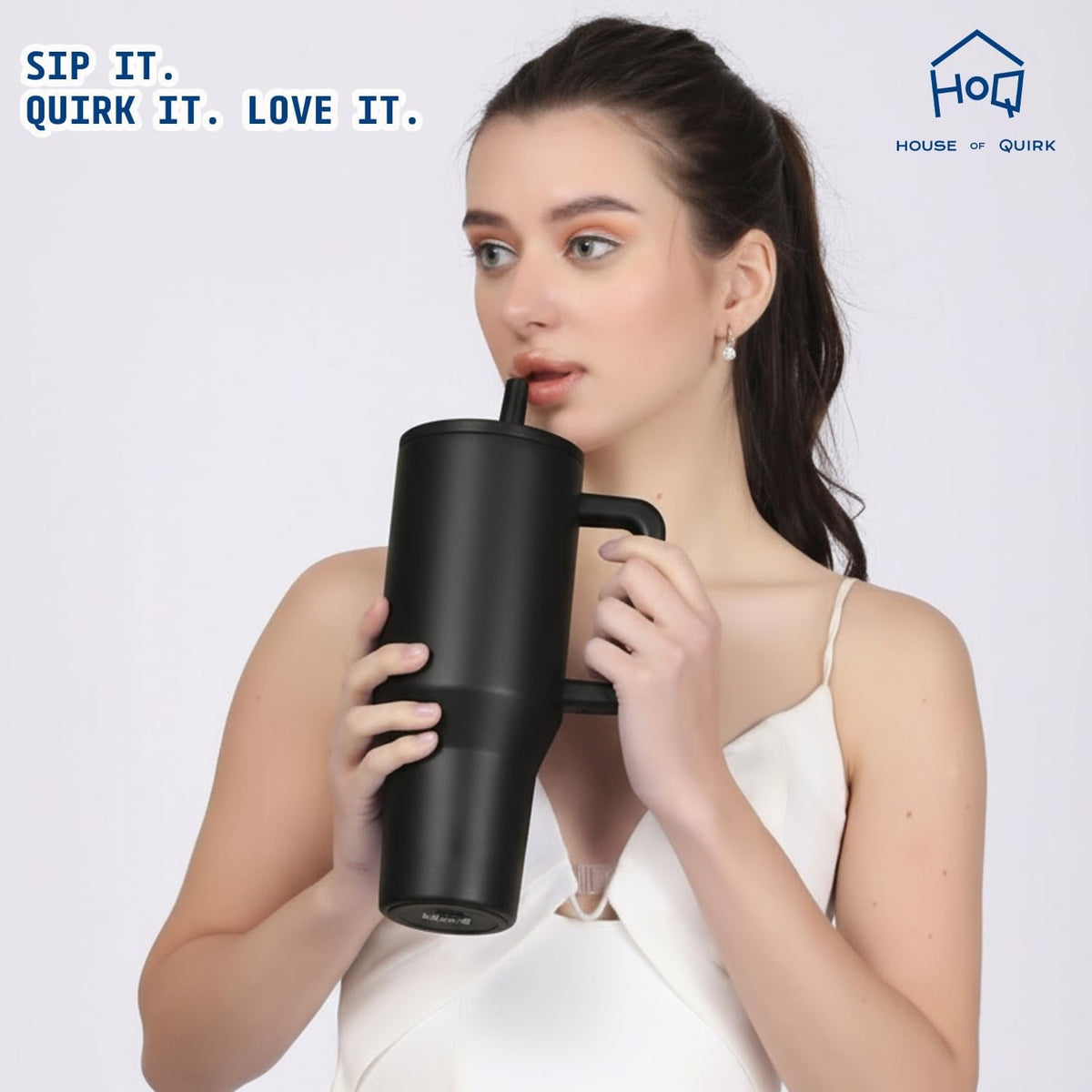 House of Quirk 1200ML Tumbler with Handle - Black