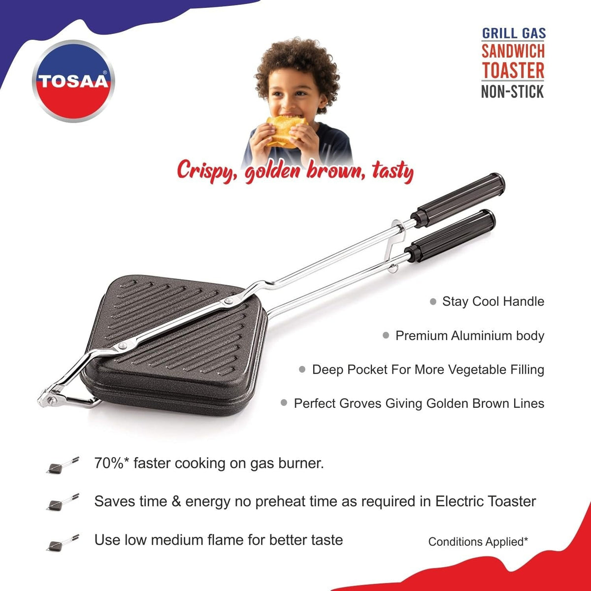 Tosaa Regular Gas Grill Sandwich Toaster Non-Stick Black