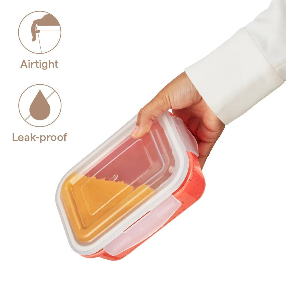 Borosil Colours Kube Pink Rectangle Klip N Store Glass Container 640ml