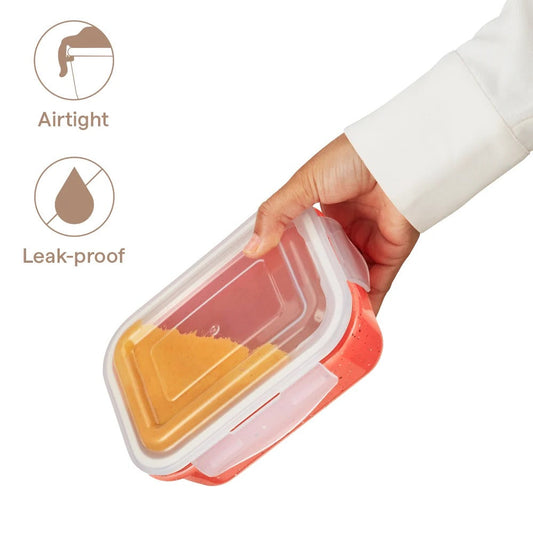 Borosil Colours Kube Pink Rectangle Klip N Store Glass Container 640ml