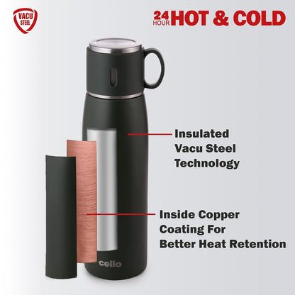 CELLO Duro Cup Style Thermosteel Flask, 750ml, Military Green