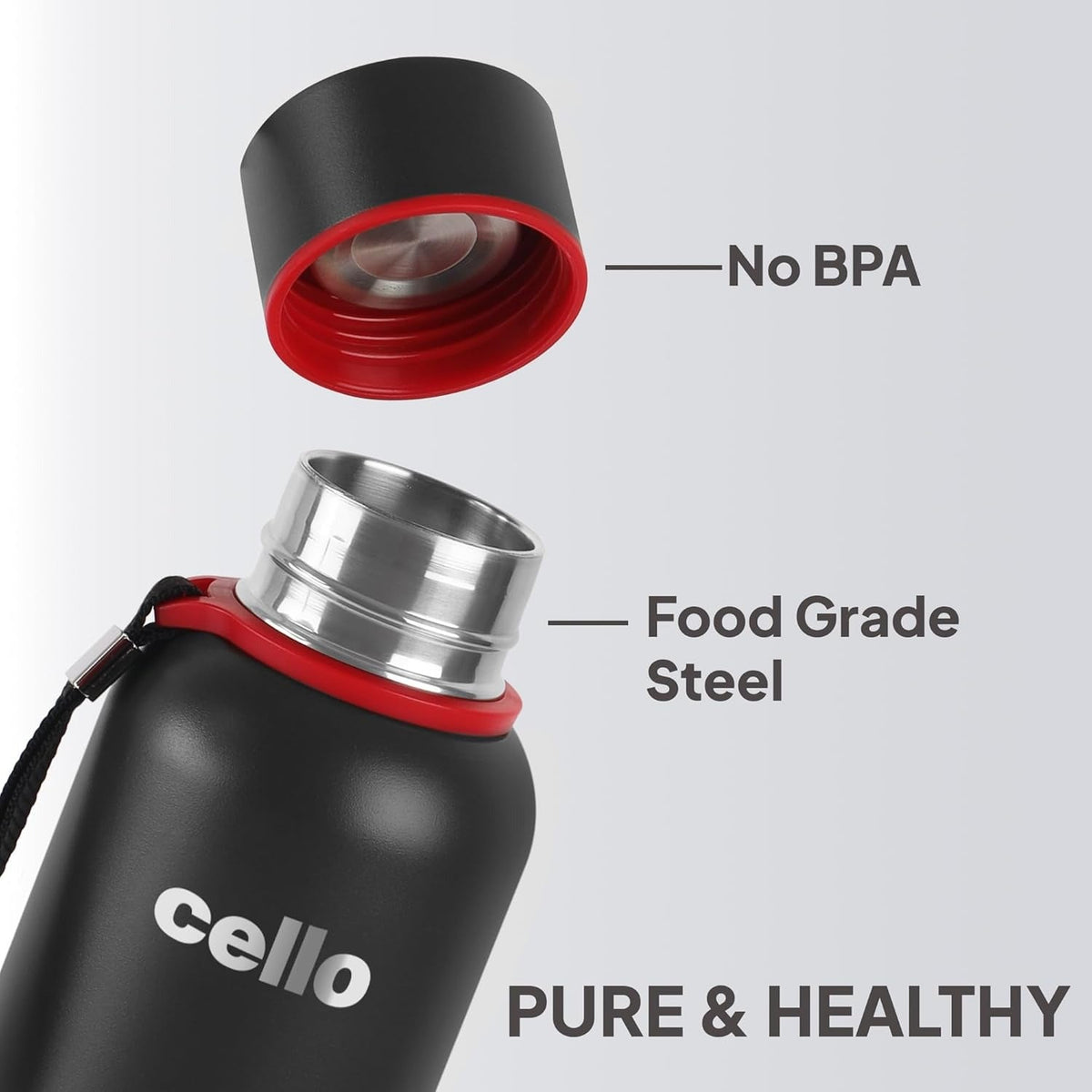 CELLO Duro Kent Stainless Steel Hot and Cold Water Bottle 900 ml Military Black