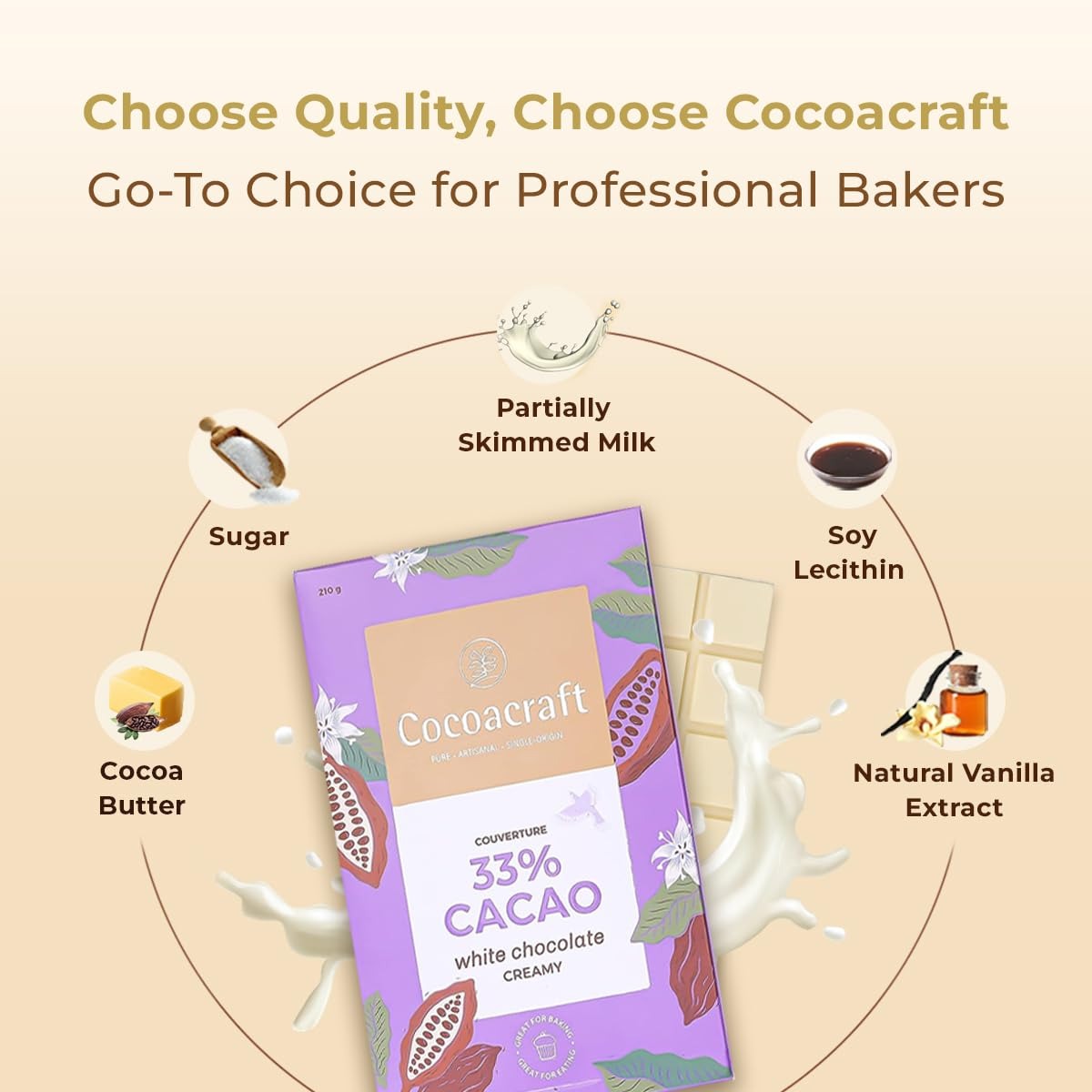 Cocoacraft 33% White Chocolate Couverture White Chocolate Baking Bar