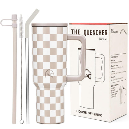 House of Quirk 1200ML Stainless Steel Tumbler with Handle & Lid - Oatmeal Ckeck