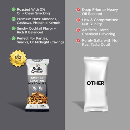 Nutty Gritties Grab And Go Smoked Cocktail Mixed Nuts - Pack of 6(40g Each Pack)