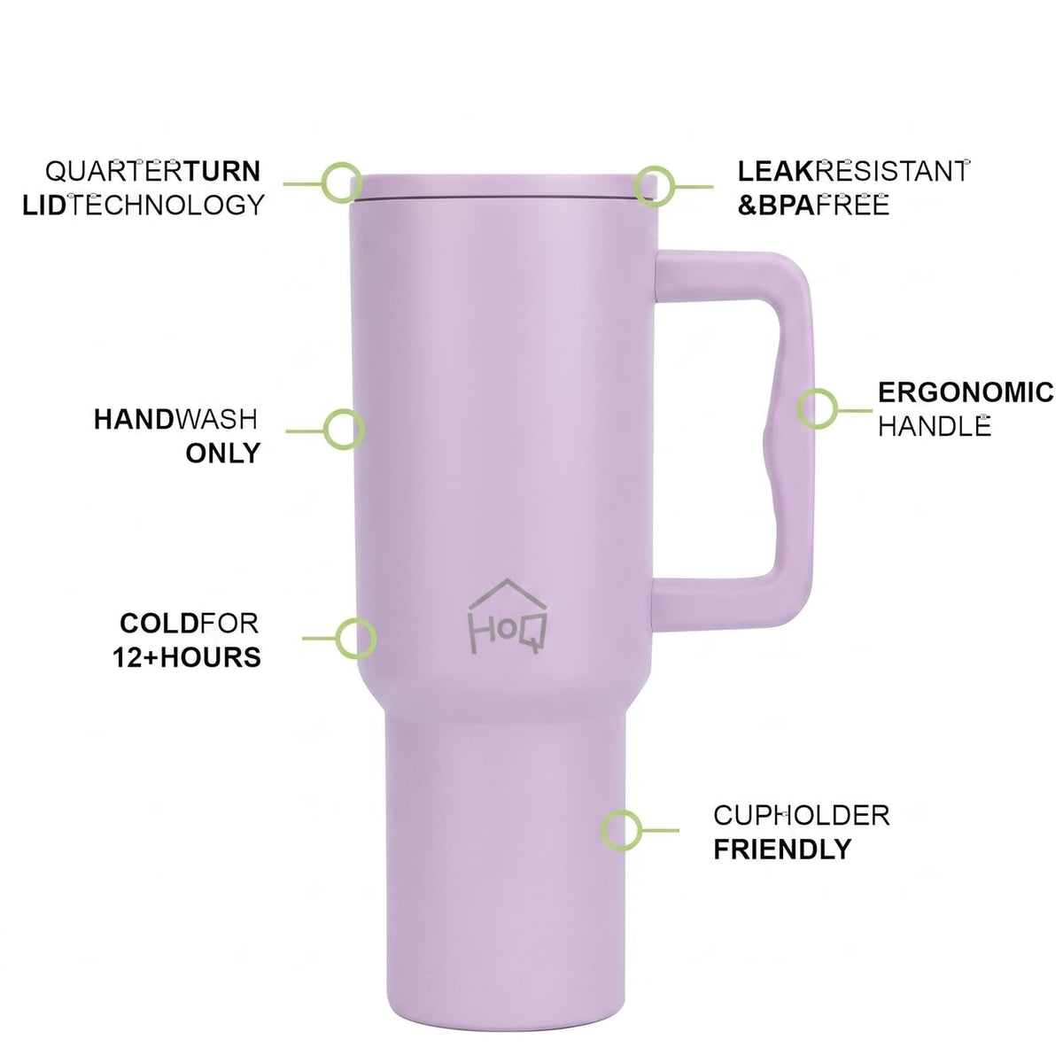House of Quirk 1200ML Stainless Steel Tumbler with Handle & Lid Lavender Mist