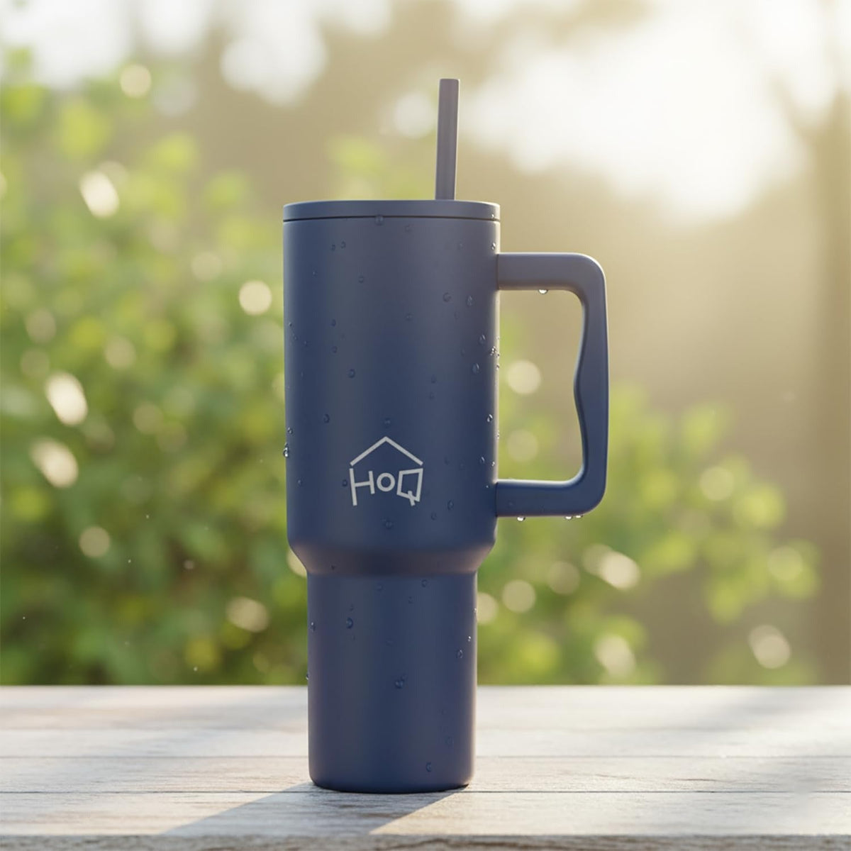 House of Quirk 1200ML Stainless Steel Tumbler with Handle & Lid _ Shadow Blue