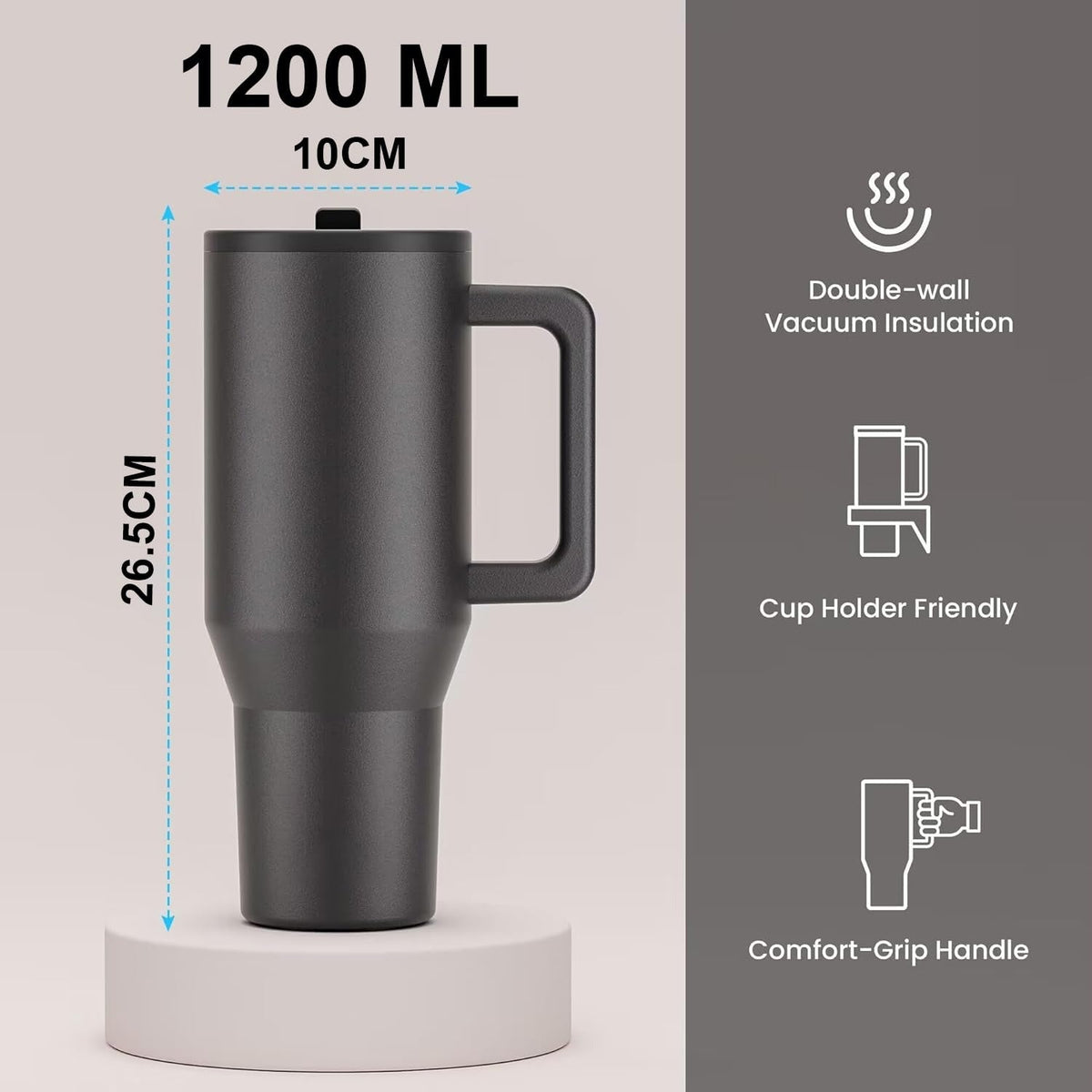 House of Quirk 1200ML Tumbler with Handle - Black