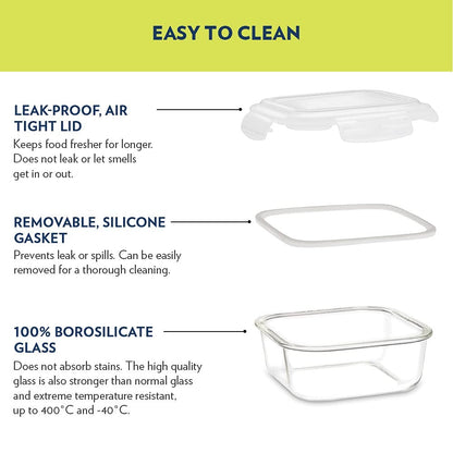 Borosil Klip N Store Round Glass Container Set of 3 (320ml + 520ml + 800ml)