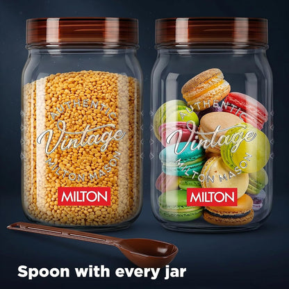 Milton Vintage Airtight Containers with Spoons for Kitchen Storage Food Grade Plastic, Stackable