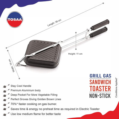 Tosaa Regular Gas Grill Sandwich Toaster Non-Stick Black