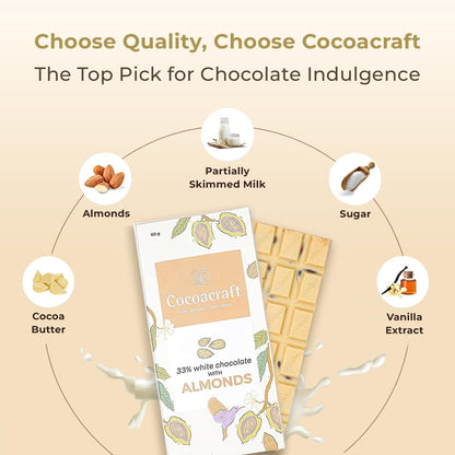 Cocoacraft 33% White Chocolate Bar With Almonds - 80Gram