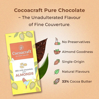 Cocoacraft 38% Milk Chocolate Bar with Almonds - 80g
