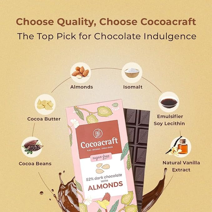 Cocoacraft 52% Mild Dark Chocolate Bar with Almonds - 80g