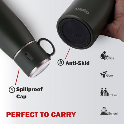 CELLO Duro Cup Style Thermosteel Flask, 750ml, Military Green