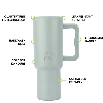 House of Quirk 1200ML Stainless Steel Tumbler with Handle & Lid - Lime Pistachio