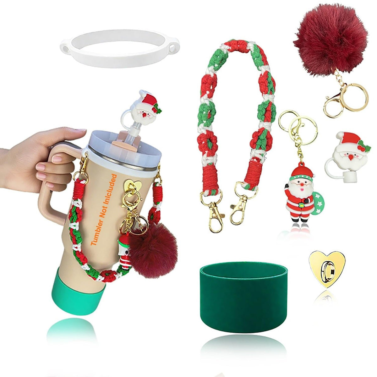 House of Quirk 6 Accessories Set Silicone Straw Cover, Cup Boot, Handle Chain, Handle Strap, Sticker 40oz & 30oz Tumbler