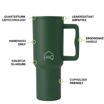 House of Quirk 1200ML Stainless Steel Tumbler with Handle - Hunter Green