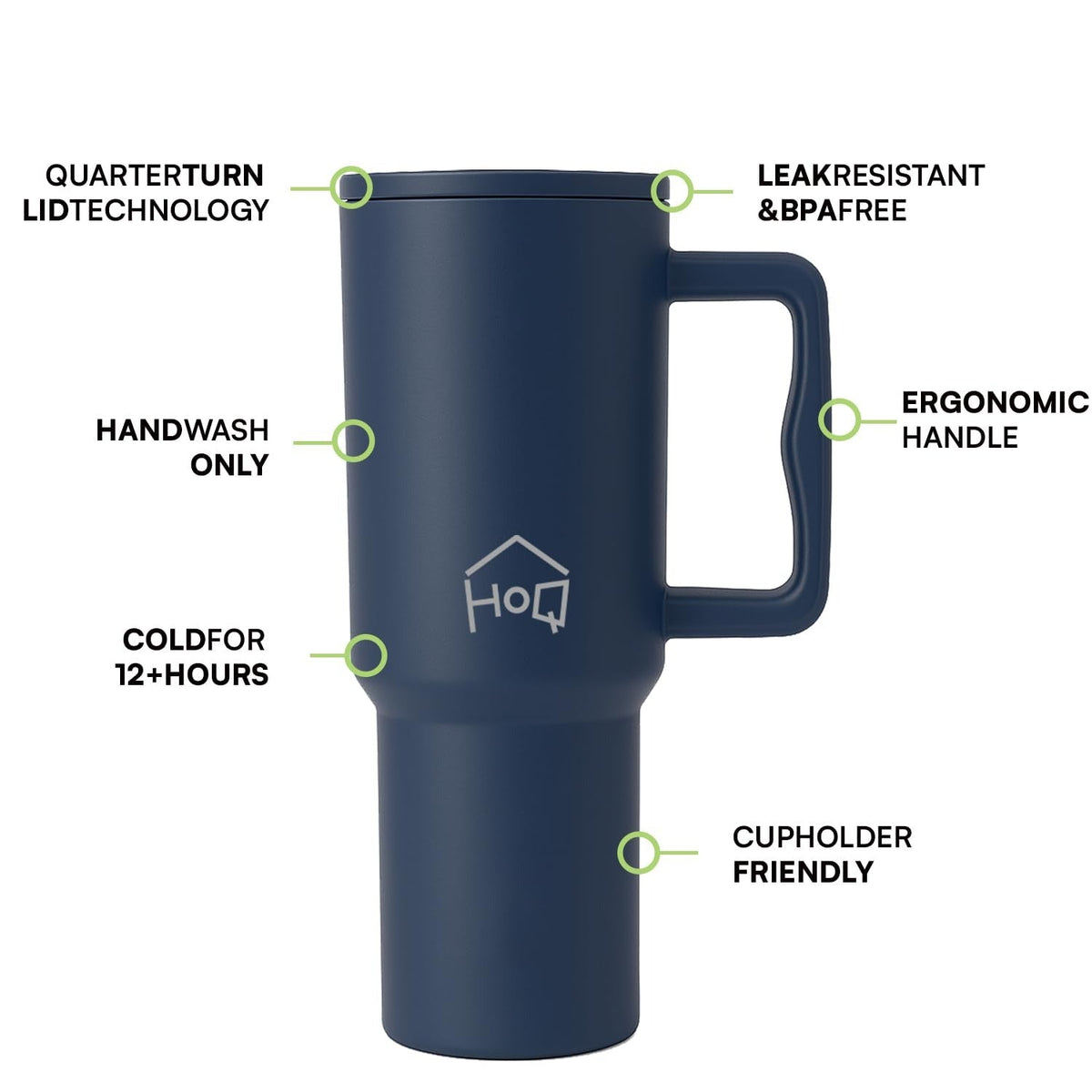 House of Quirk 1200ML Stainless Steel Tumbler with Handle & Lid _ Shadow Blue