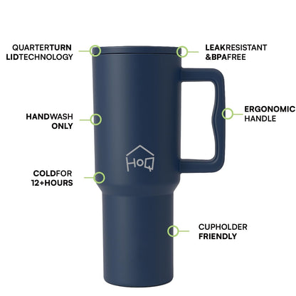 House of Quirk 1200ML Stainless Steel Tumbler with Handle & Lid _ Shadow Blue