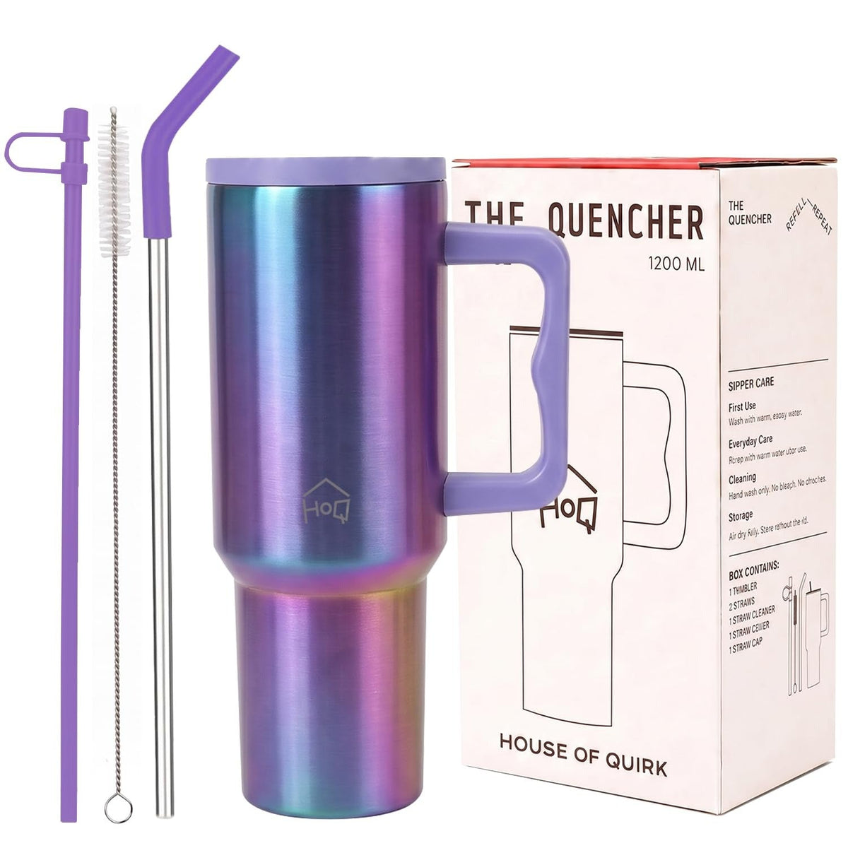House of Quirk 1200ML Stainless Steel Tumbler with Handle & Lid - Aurora Prism