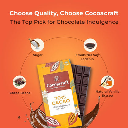 Cocoacraft 70% Bitter Sweet Chocolate Bar  - 80g